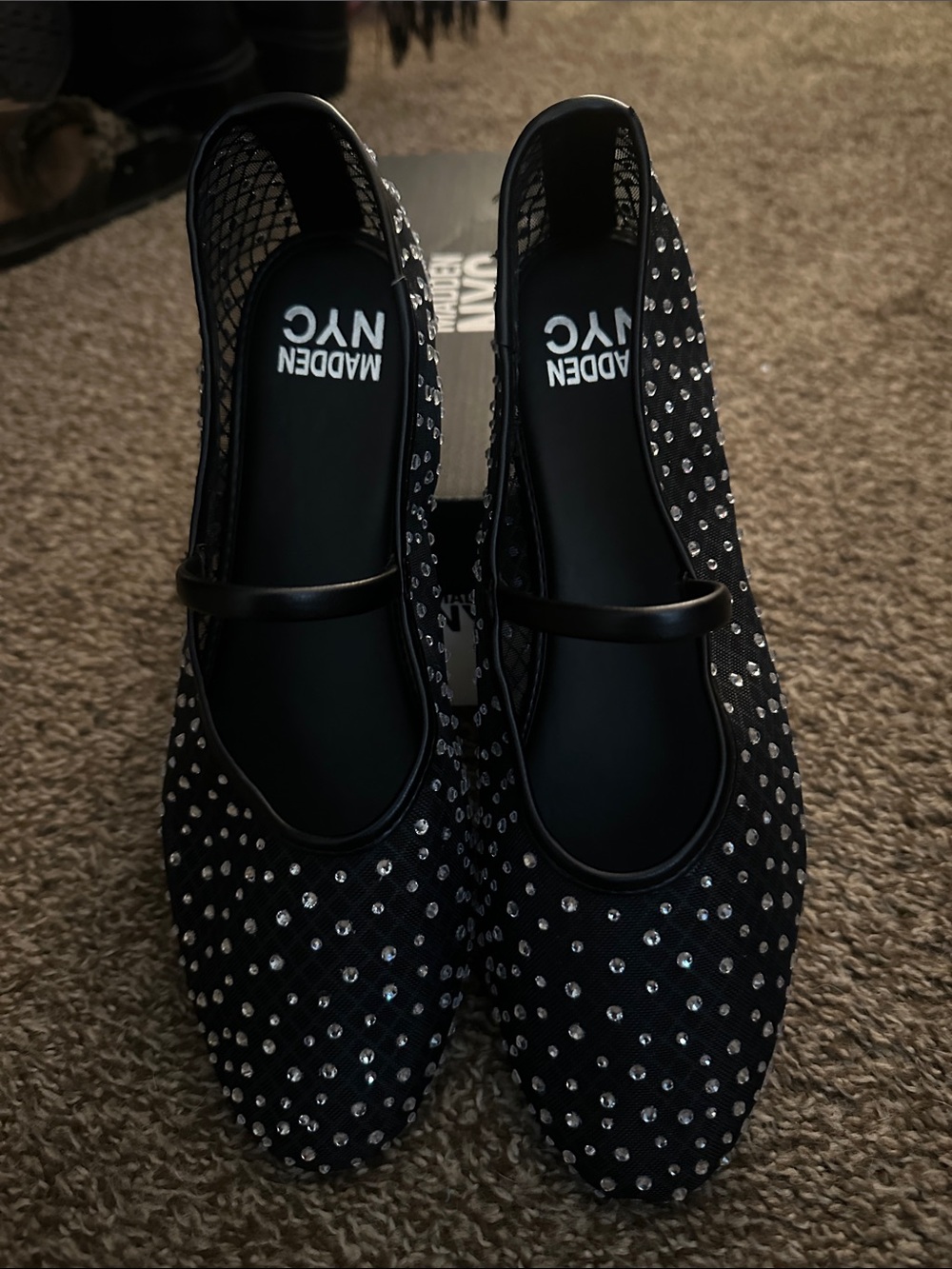 Madden‎ NYC Black Mesh Rhinestone Ballet Flats Women's Size 10